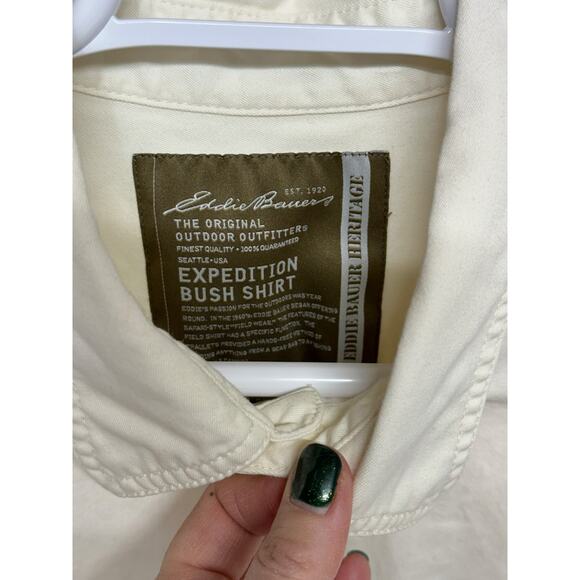 Vtg Eddie Bauer Heritage Expedition Bush Shirts Tan‎ & White (Cream) Size Tall L - Picture 9 of 12